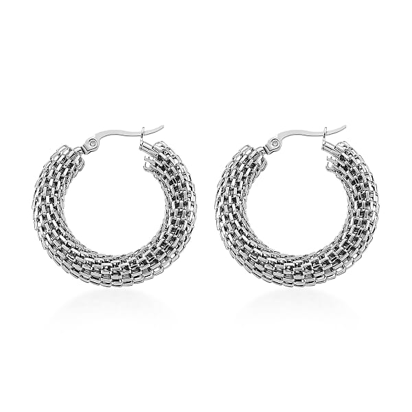 Chainlink Mesh Hoop Earrings In Stainless Steel