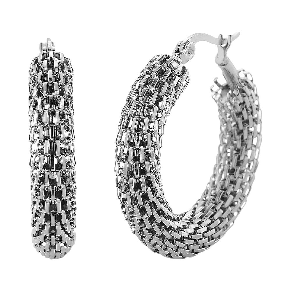 Chainlink Mesh Hoop Earrings in Stainless Steel