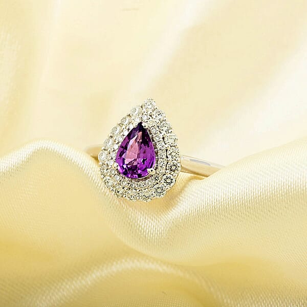 Chairman Collection Certified And Appraised Rhapsody AAAA Madagascar Purple Sapphire And E-F VS Diamond 1.10 Ctw Ring In 950 Platinum 6.55 Grams