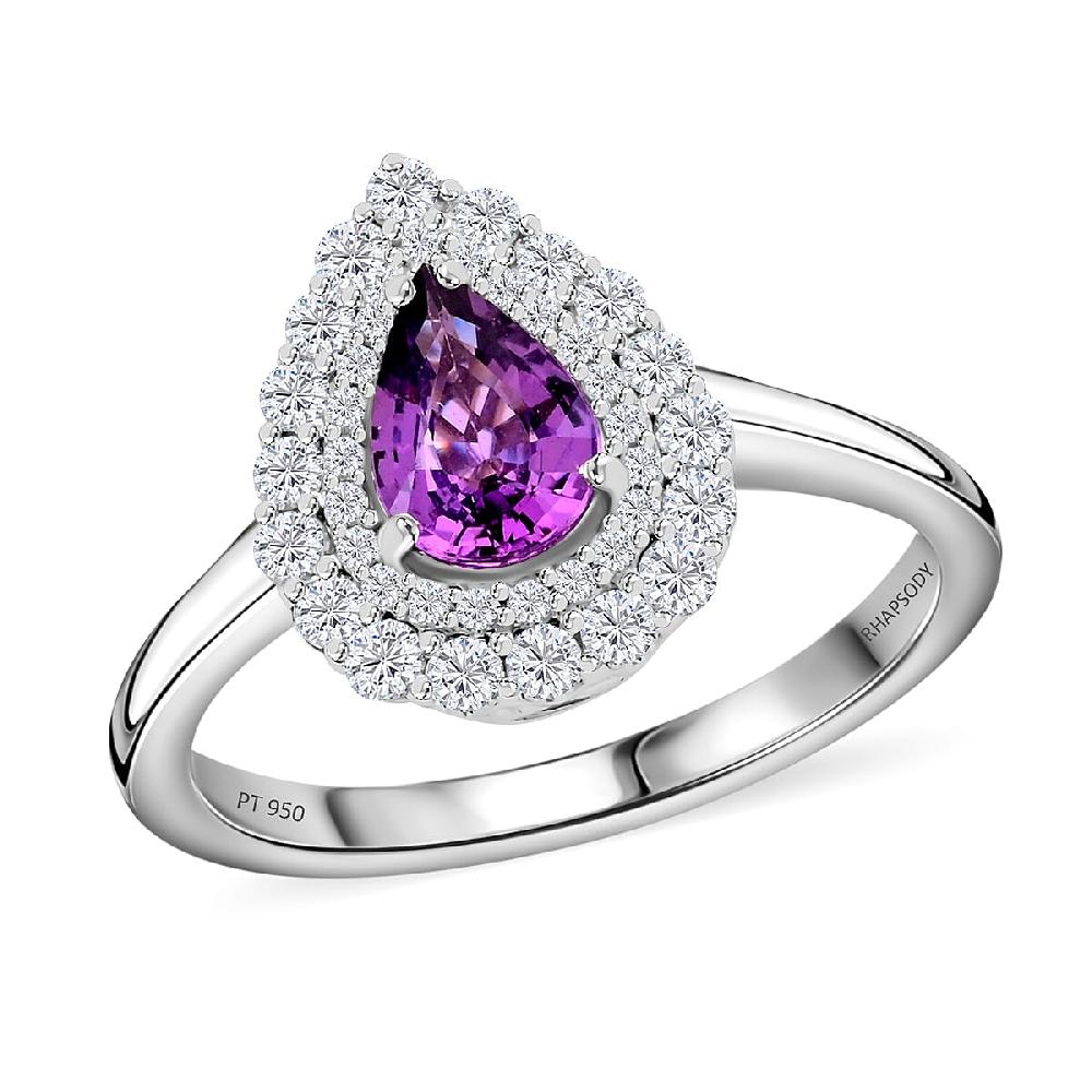 Chairman Collection Certified and Appraised Rhapsody AAAA Madagascar Purple Sapphire and E-F VS Diamond 1.10 ctw Ring in 950 Platinum 6.55 Grams