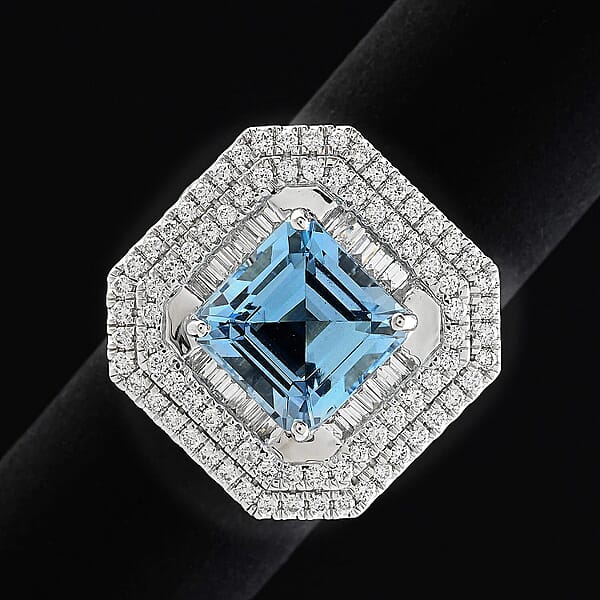 Chairman Collection Certified & Appraised Rhapsody 950 Platinum AAAA Santa Maria Aquamarine Diamond (E-F VS) (1.83 Cts) Ring (13.63 G) 6.65 Ctw