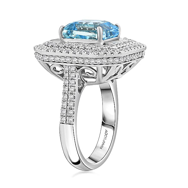 Chairman Collection Certified & Appraised Rhapsody 950 Platinum AAAA Santa Maria Aquamarine Diamond (E-F VS) (1.83 Cts) Ring (13.63 G) 6.65 Ctw