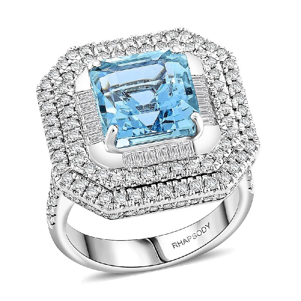 Chairman Collection Certified & Appraised Rhapsody 950 Platinum AAAA Santa Maria Aquamarine Diamond (E-F VS) (1.83 cts) Ring (13.63 g) 6.65 ctw