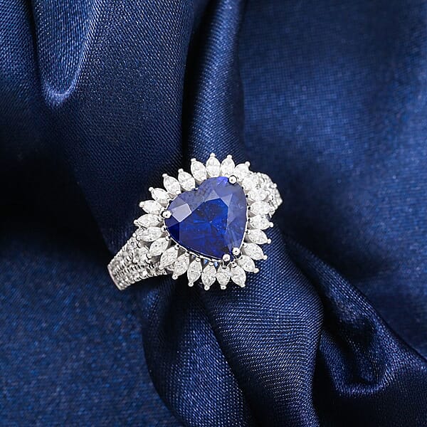 Chairman Collection Certified & Appraised Rhapsody AAAA Ceylon Blue Sapphire And E-F VS Diamond 4.20 Ctw Ring In 950 Platinum 8.45 Grams