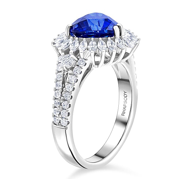 Chairman Collection Certified & Appraised Rhapsody AAAA Ceylon Blue Sapphire And E-F VS Diamond 4.20 Ctw Ring In 950 Platinum 8.45 Grams