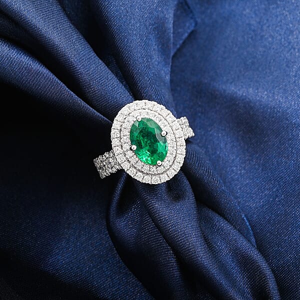 Chairman Collection Certified & Appraised Rhapsody AAAA Brazilian Emerald And E-F VS Diamond 3.35 Ctw Ring In 950 Platinum 12.50 Grams