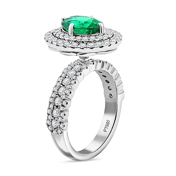 Chairman Collection Certified & Appraised Rhapsody AAAA Brazilian Emerald And E-F VS Diamond 3.35 Ctw Ring In 950 Platinum 12.50 Grams