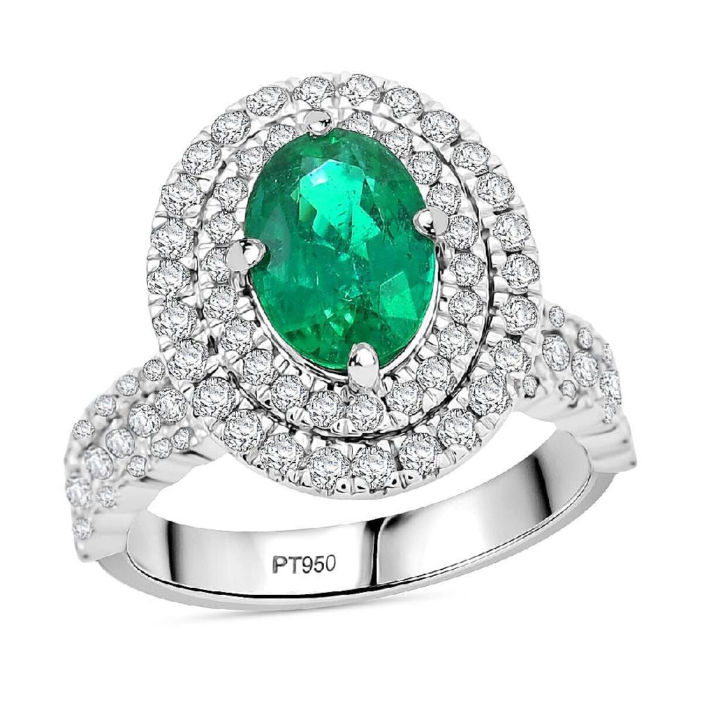 Chairman Collection Certified & Appraised Rhapsody AAAA Brazilian Emerald and E-F VS Diamond 3.35 ctw Ring in 950 Platinum 12.50 Grams
