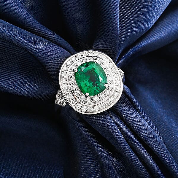 Chairman Collection Certified & Appraised Rhapsody AAAA Kagem Zambian Emerald And E-F VS Diamond 3.45 Ctw Ring In 950 Platinum 13.42 Grams
