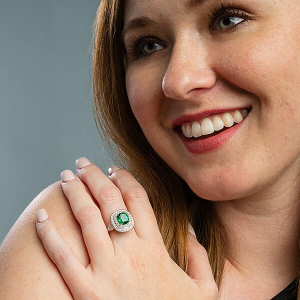 Chairman Collection Certified & Appraised Rhapsody AAAA Kagem Zambian Emerald And E-F VS Diamond 3.45 Ctw Ring In 950 Platinum 13.42 Grams