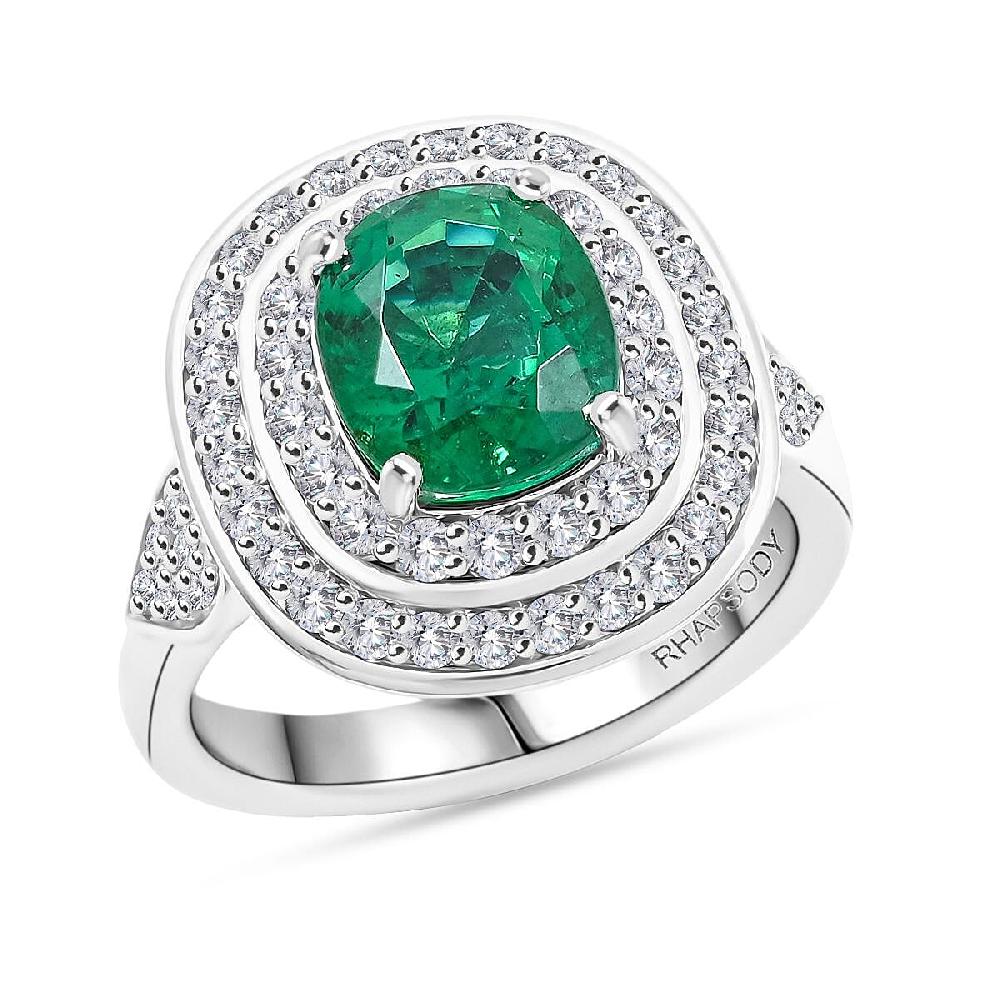 Chairman Collection Certified & Appraised Rhapsody AAAA Kagem Zambian Emerald and E-F VS Diamond 3.45 ctw Ring in 950 Platinum 13.42 Grams