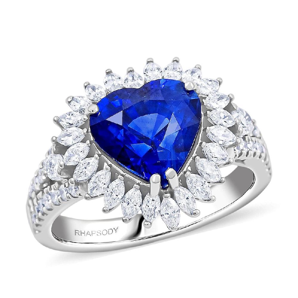 Chairman Collection Certified & Appraised Rhapsody AAAA Ceylon Blue Sapphire and E-F VS Diamond 4.20 ctw Ring in 950 Platinum 8.45 Grams