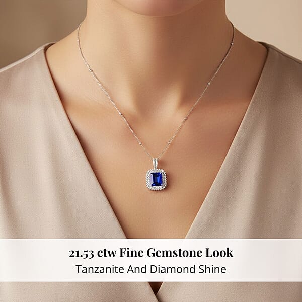 Chairman Vault Collection Certified & Appraised Rhapsody 950 Platinum AAAA Tanzanite And E-F VS Diamond Pendant Necklace 18 Inches 20.25 Grams 21.53 Ctw