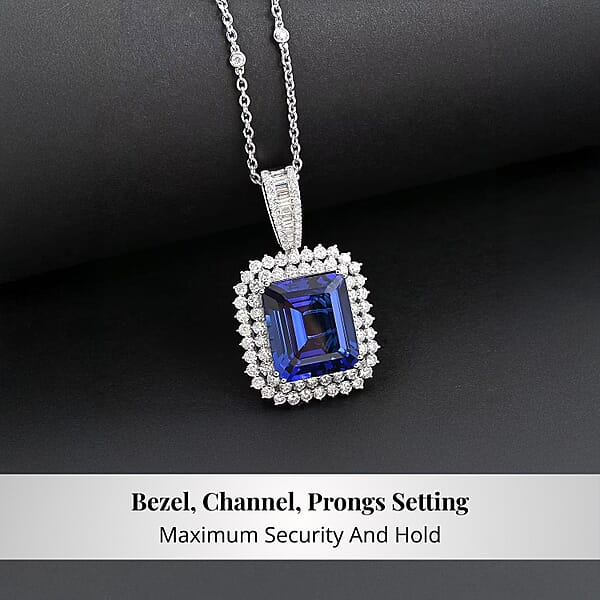 Chairman Vault Collection Certified & Appraised Rhapsody 950 Platinum AAAA Tanzanite And E-F VS Diamond Pendant Necklace 18 Inches 20.25 Grams 21.53 Ctw