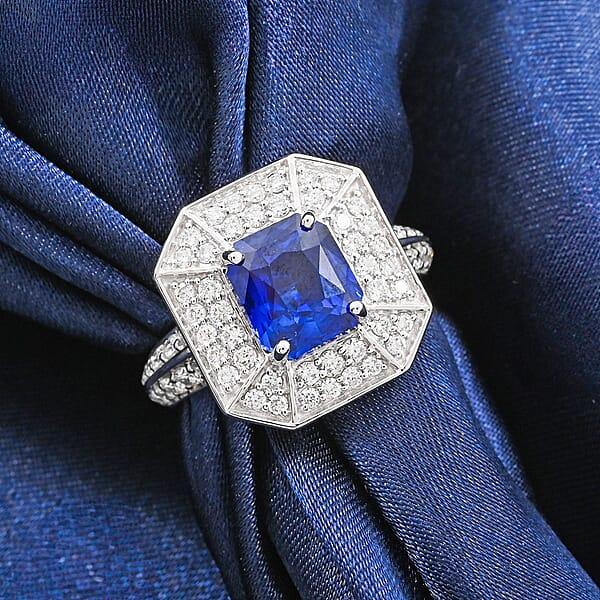 Chairman Vault Collection Certified & Appraised Rhapsody AAAA Ceylon Blue Sapphire And E-F VS Diamond 4.20 Ctw Ring In 950 Platinum 9.31 Grams