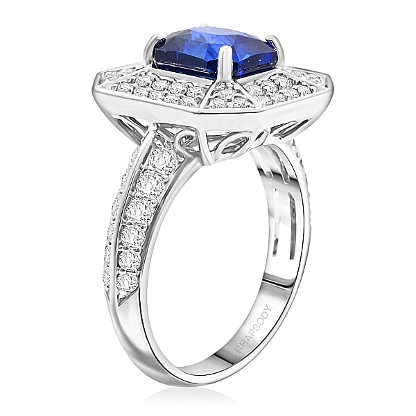 Chairman Vault Collection Certified & Appraised Rhapsody AAAA Ceylon Blue Sapphire And E-F VS Diamond 4.20 Ctw Ring In 950 Platinum 9.31 Grams