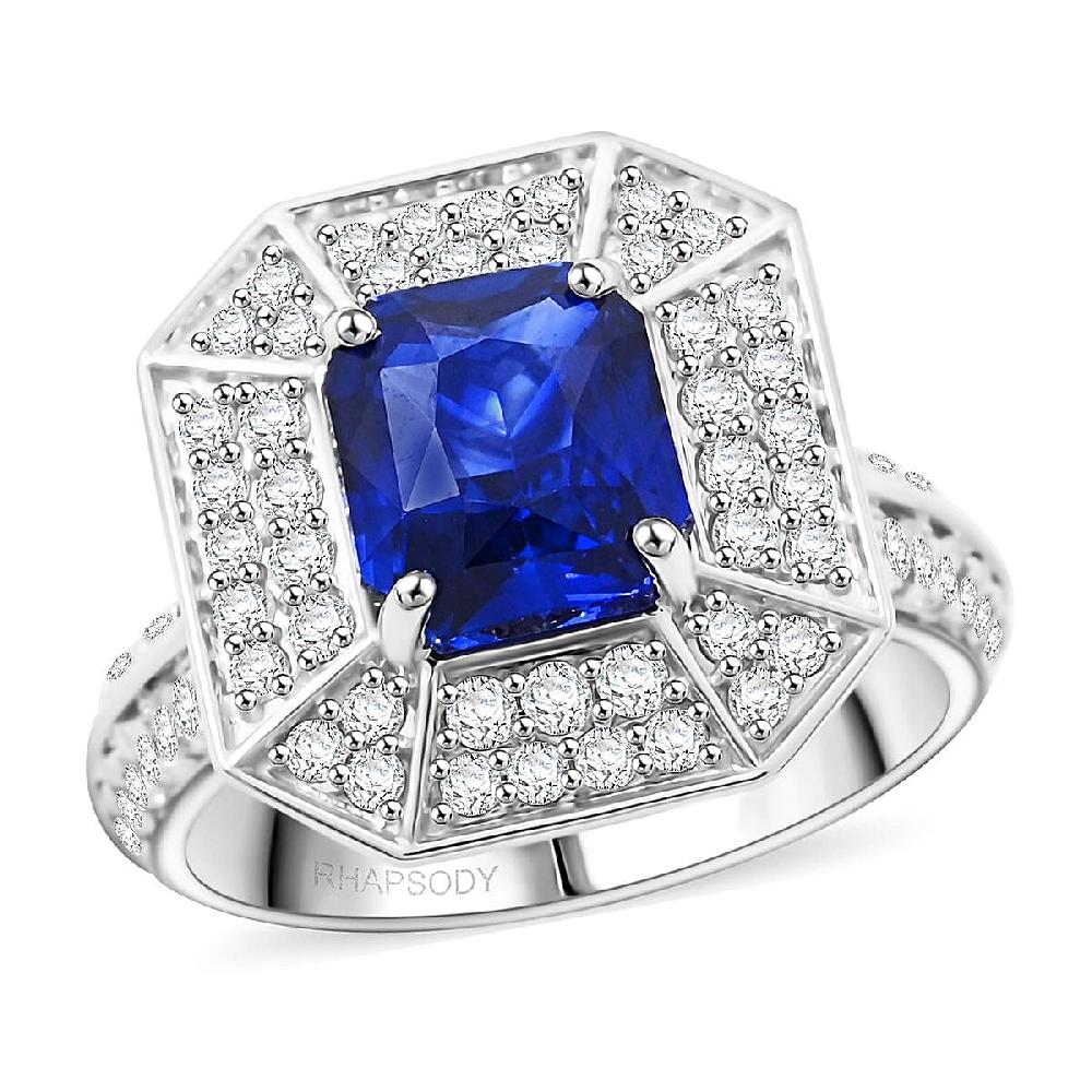 Chairman Vault Collection Certified & Appraised Rhapsody AAAA Ceylon Blue Sapphire and E-F VS Diamond 4.20 ctw Ring in 950 Platinum 9.31 Grams