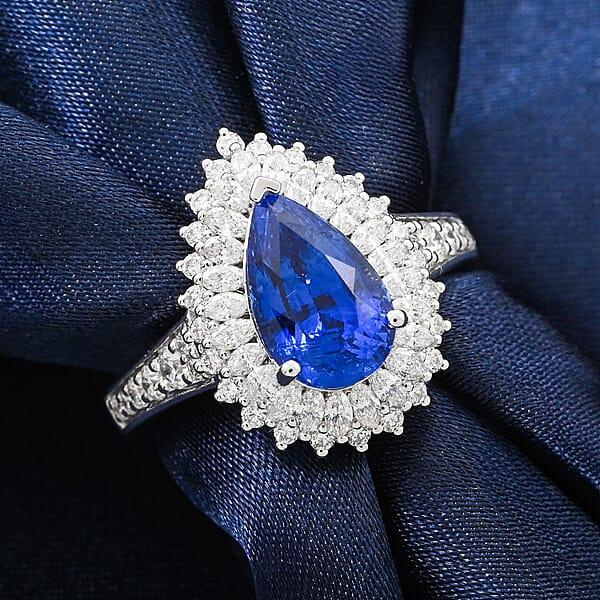 Chairman Vault Collection Certified & Appraised Rhapsody AAAA Ceylon Blue Sapphire And E-F VS Diamond 4.10 Ctw Ring In 950 Platinum 10.20 Grams