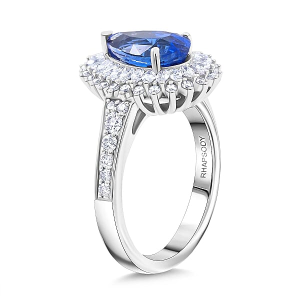 Chairman Vault Collection Certified & Appraised Rhapsody AAAA Ceylon Blue Sapphire And E-F VS Diamond 4.10 Ctw Ring In 950 Platinum 10.20 Grams