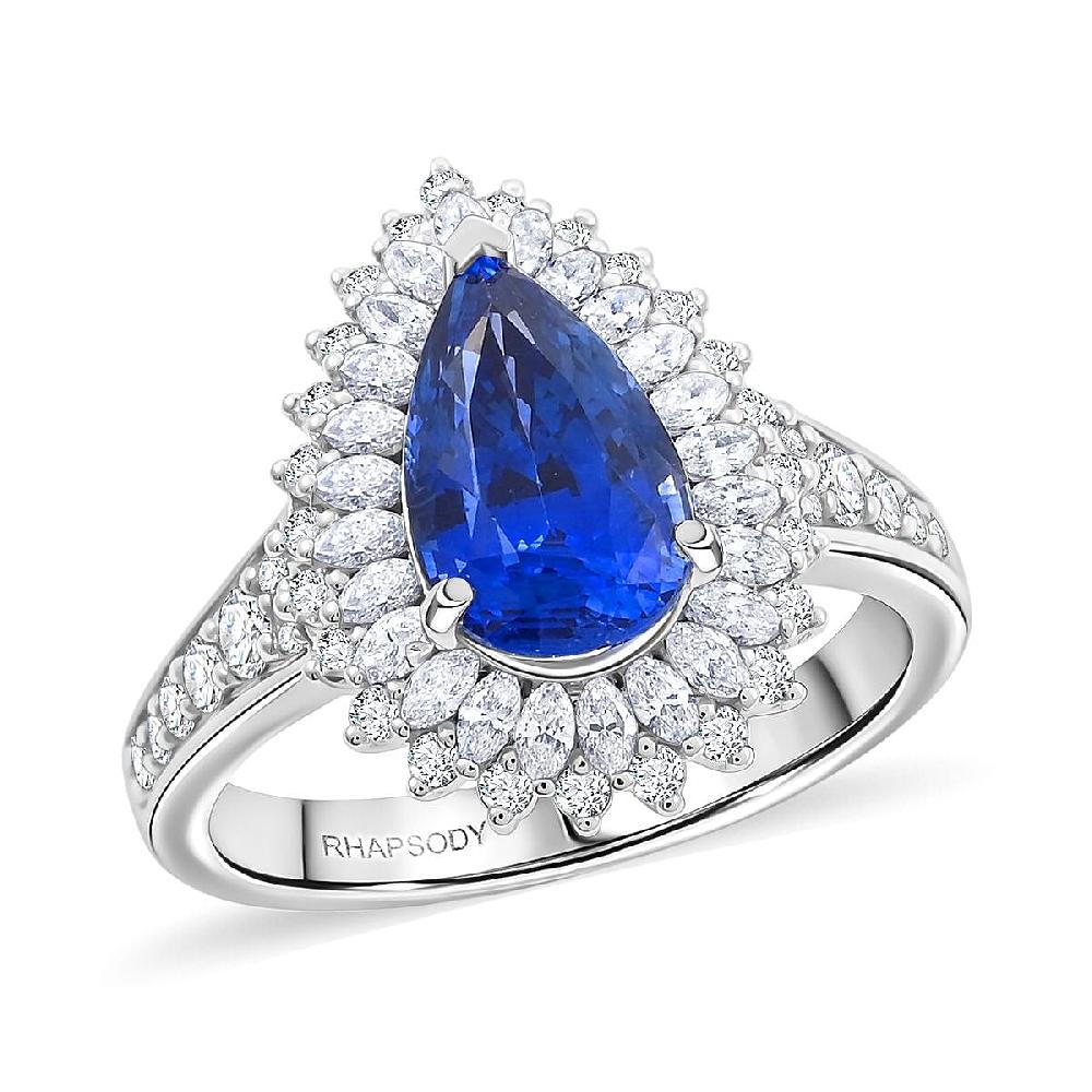 Chairman Vault Collection Certified & Appraised Rhapsody AAAA Ceylon Blue Sapphire and E-F VS Diamond 4.10 ctw Ring in 950 Platinum 10.20 Grams