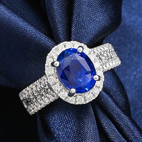 Chairman Vault Collection Certified & Appraised Rhapsody AAAA Ceylon Blue Sapphire And E-F VS Diamond 4.30 Ctw Ring In 950 Platinum 9.71 Grams