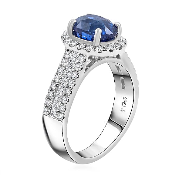 Chairman Vault Collection Certified & Appraised Rhapsody AAAA Ceylon Blue Sapphire And E-F VS Diamond 4.30 Ctw Ring In 950 Platinum 9.71 Grams