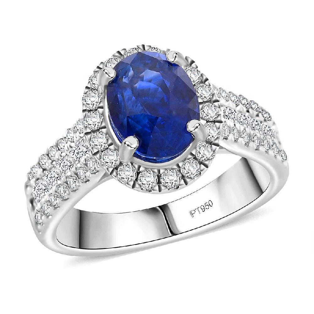 Chairman Vault Collection Certified & Appraised Rhapsody AAAA Ceylon Blue Sapphire and E-F VS Diamond 4.30 ctw Ring in 950 Platinum 9.71 Grams