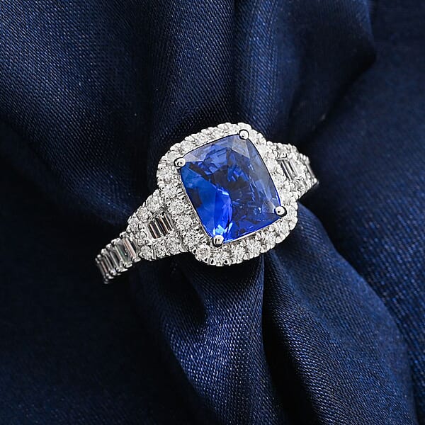 Chairman Vault Collection Certified & Appraised Rhapsody AAAA Ceylon Blue Sapphire And E-F VS Diamond 4.21 Ctw Ring In 950 Platinum 10.67 Grams