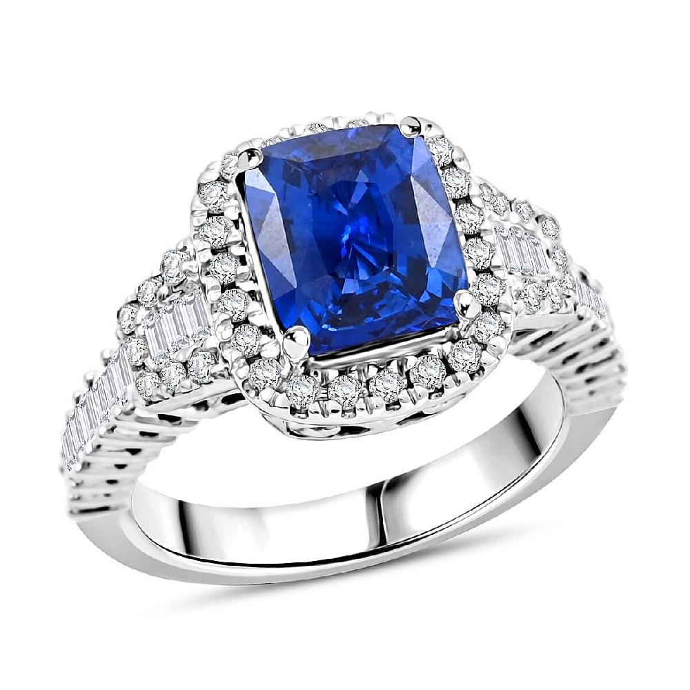 Chairman Vault Collection Certified & Appraised Rhapsody AAAA Ceylon Blue Sapphire and E-F VS Diamond 4.21 ctw Ring in 950 Platinum 10.67 Grams