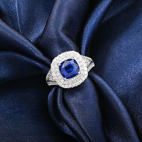 Chairman Vault Collection Certified & Appraised Rhapsody AAAA Ceylon Blue Sapphire And E-F VS Diamond 4.30 Ctw Ring In 950 Platinum 12.79 Grams