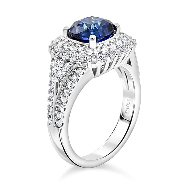 Chairman Vault Collection Certified & Appraised Rhapsody AAAA Ceylon Blue Sapphire And E-F VS Diamond 4.30 Ctw Ring In 950 Platinum 12.79 Grams
