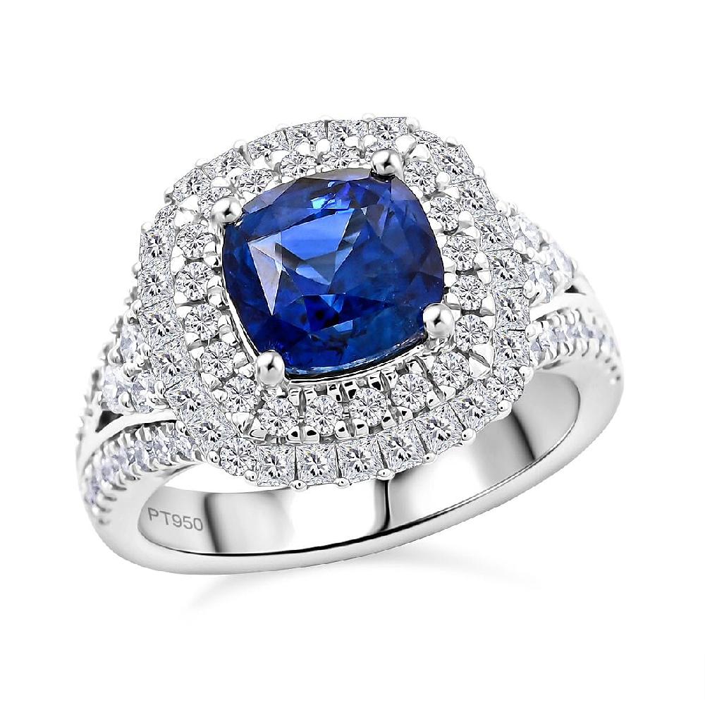 Chairman Vault Collection Certified & Appraised Rhapsody AAAA Ceylon Blue Sapphire and E-F VS Diamond 4.30 ctw Ring in 950 Platinum 12.79 Grams