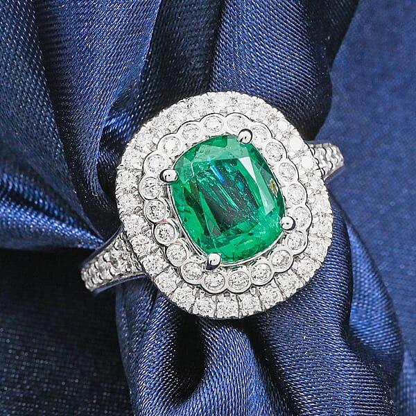 Chairman Vault Collection Certified & Appraised Rhapsody AAAA Kagem Zambian Emerald And E-F VS Diamond 3.40 Ctw Ring In 950 Platinum 11.36 Grams