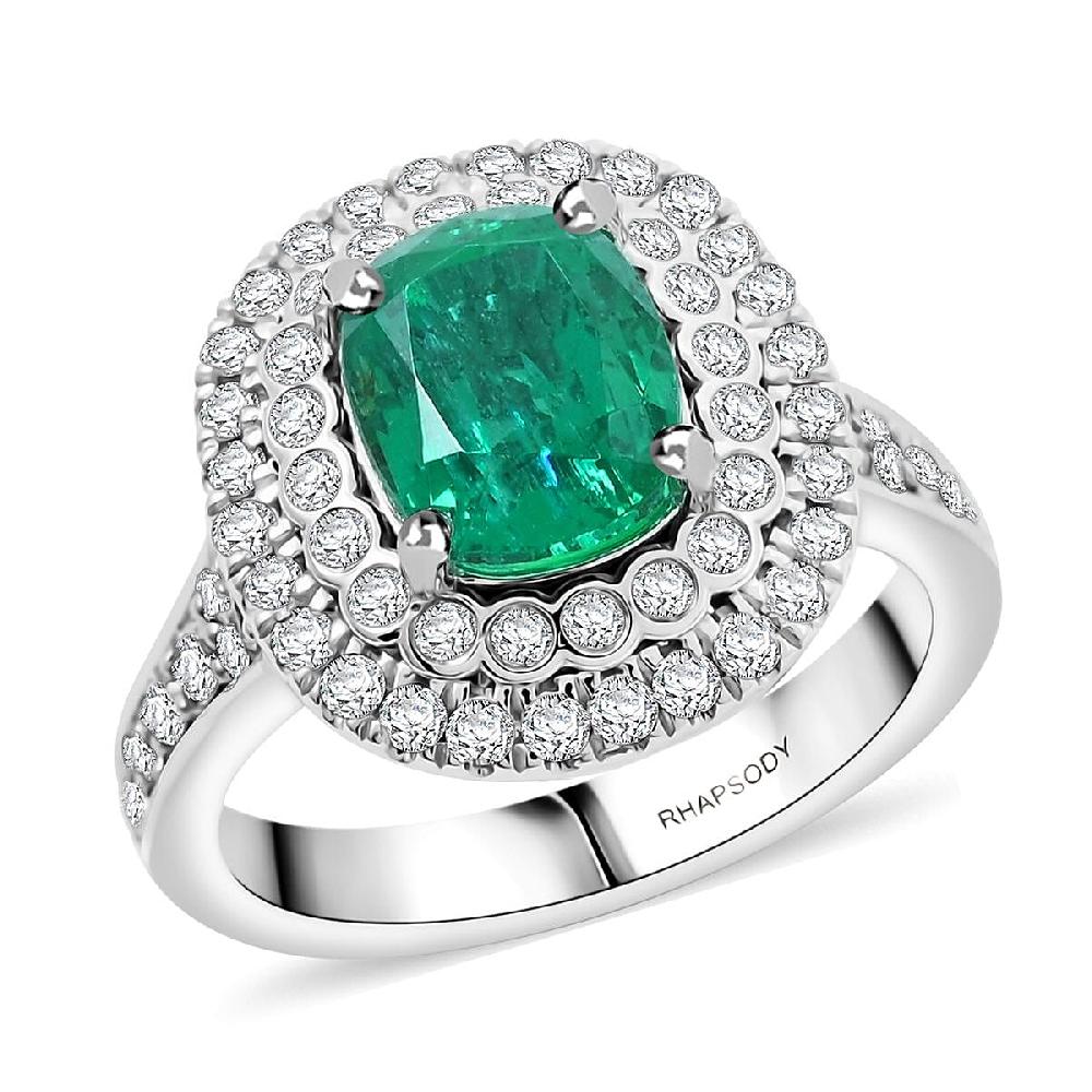 Chairman Vault Collection Certified & Appraised Rhapsody AAAA Kagem Zambian Emerald and E-F VS Diamond 3.40 ctw Ring in 950 Platinum 11.36 Grams