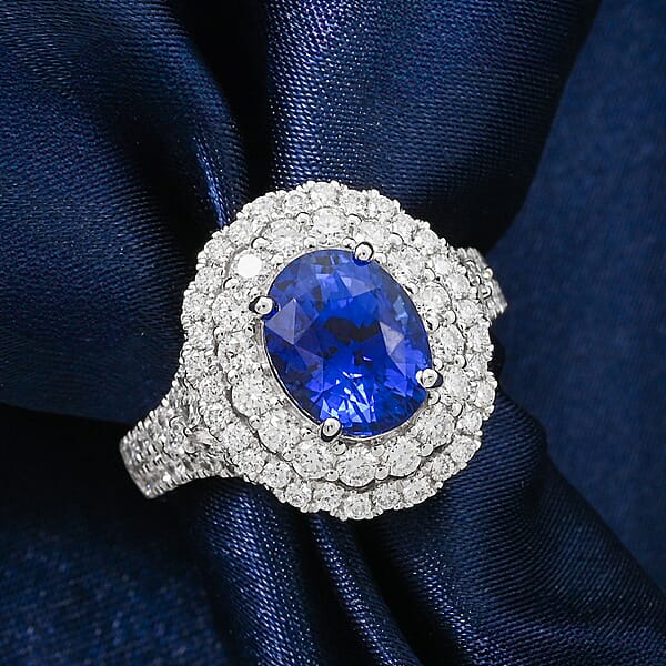 Chairman Vault Collection Certified & Appraised Rhapsody AAAA Ceylon Blue Sapphire And E-F VS Diamond 4.75 Ctw Ring In 950 Platinum 10.48 Grams