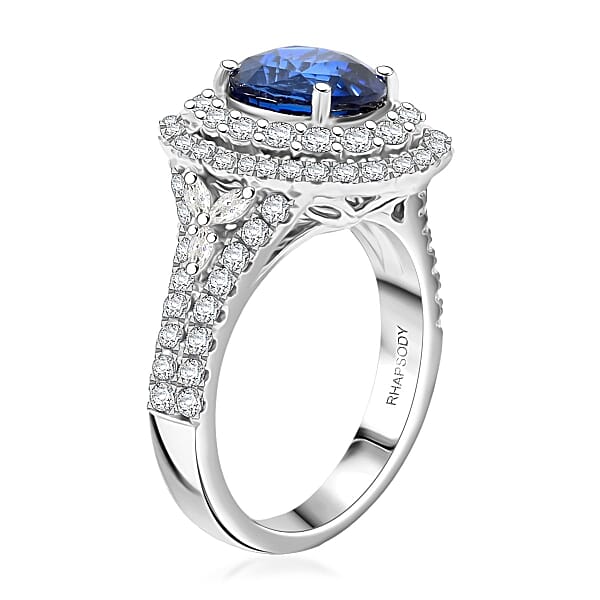 Chairman Vault Collection Certified & Appraised Rhapsody AAAA Ceylon Blue Sapphire And E-F VS Diamond 4.75 Ctw Ring In 950 Platinum 10.48 Grams