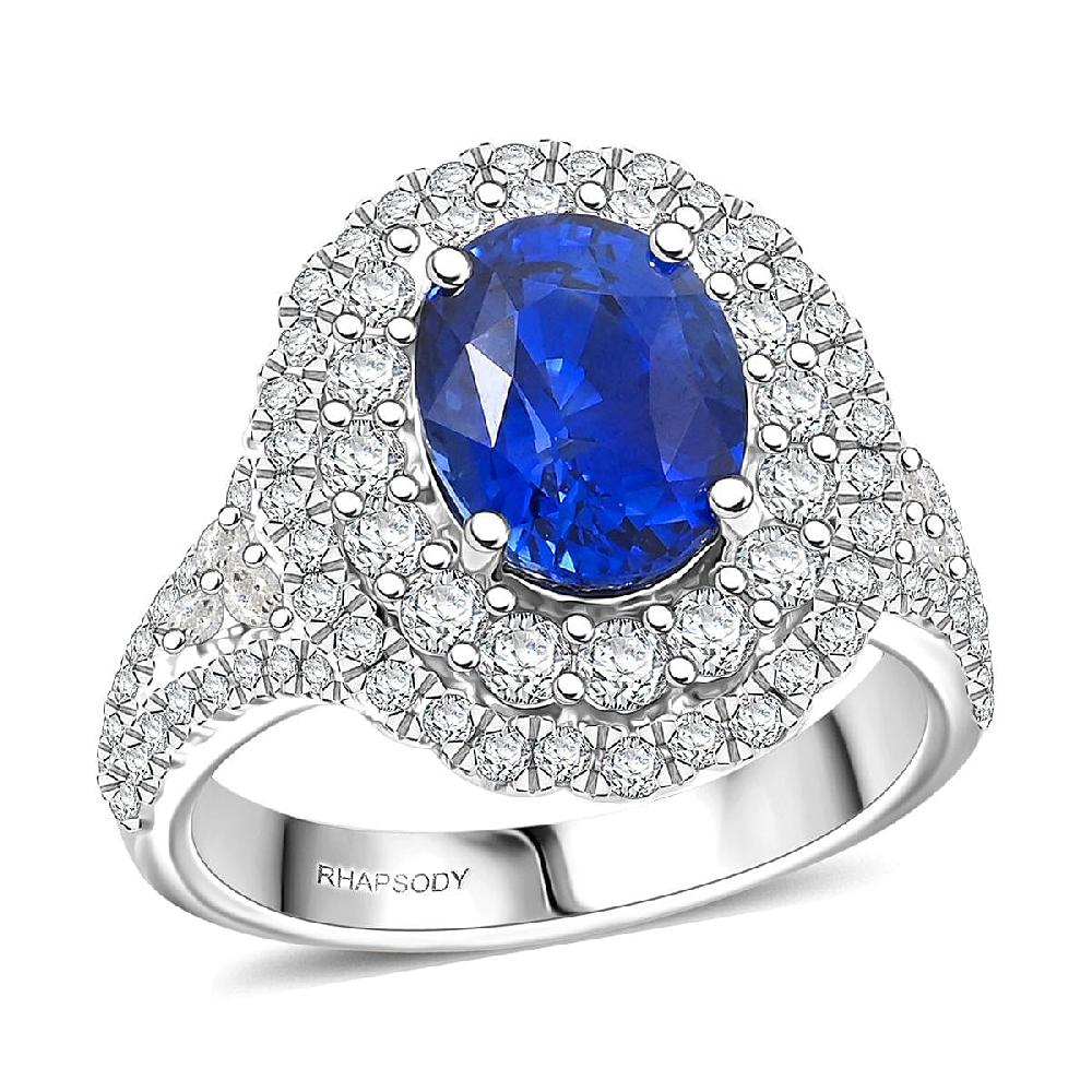 Chairman Vault Collection Certified & Appraised Rhapsody AAAA Ceylon Blue Sapphire and E-F VS Diamond 4.75 ctw Ring in 950 Platinum 10.48 Grams
