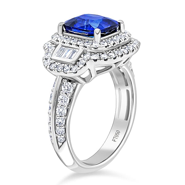 Chairman Vault Collection Certified & Appraised Rhapsody AAAA Ceylon Blue Sapphire And E-F VS Diamond 4.70 Ctw Ring In 950 Platinum 12.21 Grams