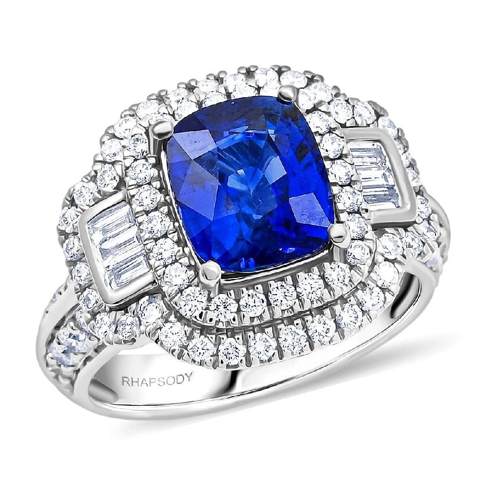 Chairman Vault Collection Certified & Appraised Rhapsody AAAA Ceylon Blue Sapphire and E-F VS Diamond 4.70 ctw Ring in 950 Platinum 12.21 Grams