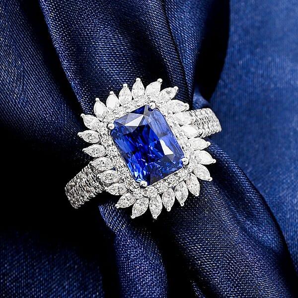 Chairman Vault Collection Certified & Appraised Rhapsody AAAA Ceylon Blue Sapphire And E-F VS Diamond 4.55 Ctw Ring In 950 Platinum 10.20 Grams