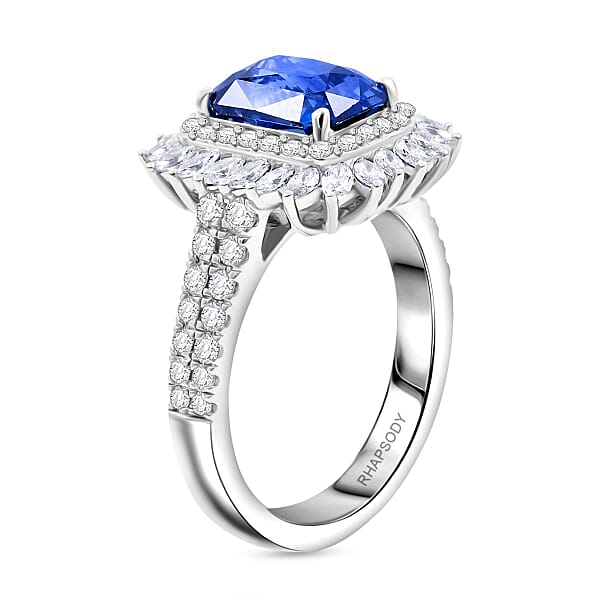 Chairman Vault Collection Certified & Appraised Rhapsody AAAA Ceylon Blue Sapphire And E-F VS Diamond 4.55 Ctw Ring In 950 Platinum 10.20 Grams