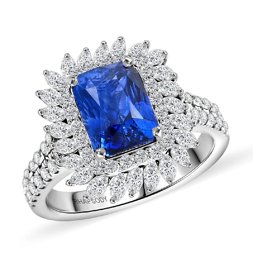 Chairman Vault Collection Certified & Appraised Rhapsody AAAA Ceylon Blue Sapphire and E-F VS Diamond 4.55 ctw Ring in 950 Platinum 10.20 Grams