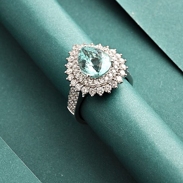 Chairman Vault Collection Certified & Appraised Rhapsody AAAA Paraiba Tourmaline And E-F VS Diamond 5.40 Ctw Ring In 950 Platinum 14.45 Grams