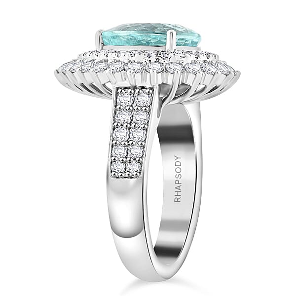 Chairman Vault Collection Certified & Appraised Rhapsody AAAA Paraiba Tourmaline And E-F VS Diamond 5.40 Ctw Ring In 950 Platinum 14.45 Grams