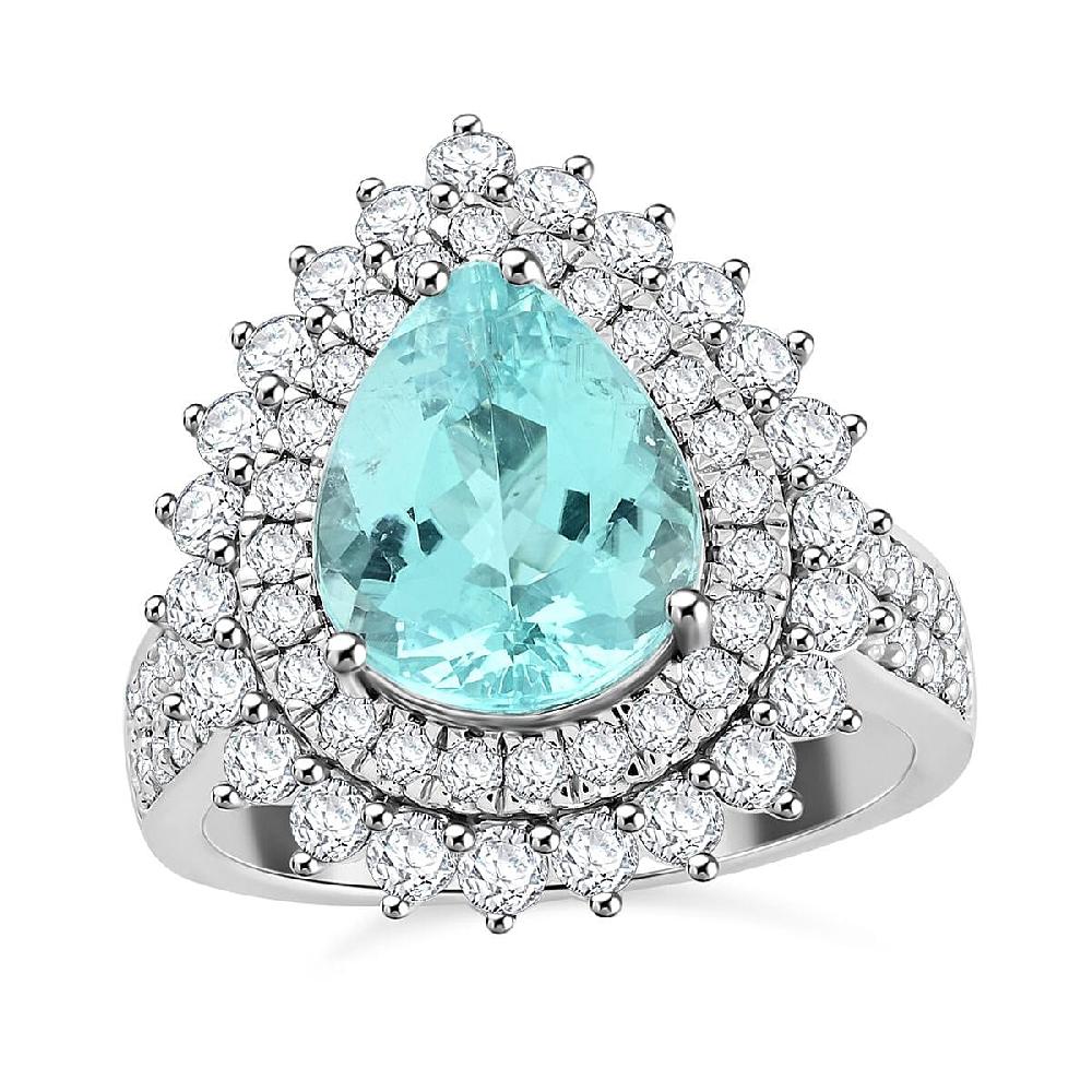 Chairman Vault Collection Certified & Appraised Rhapsody AAAA Paraiba Tourmaline and E-F VS Diamond 5.40 ctw Ring in 950 Platinum 14.45 Grams