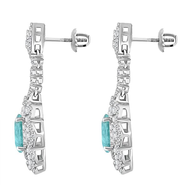 Chairman Vault Collection Certified & Appraised Rhapsody AAAA Paraiba Tourmaline And E-F VS Diamond 5.51 Ctw Earrings In 950 Platinum 15.80 Grams