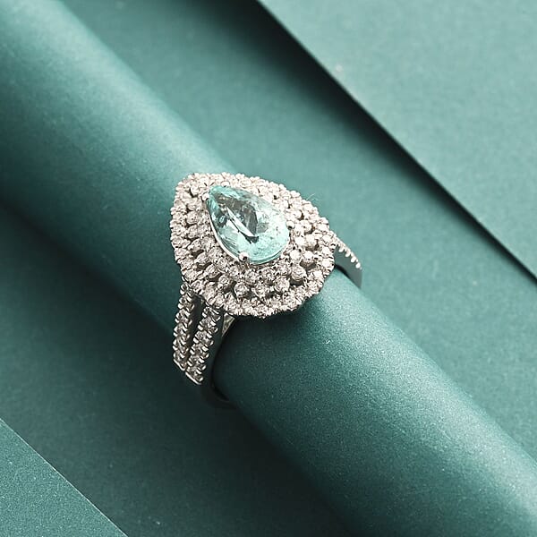 Chairman Vault Collection Certified & Appraised Rhapsody AAAA Paraiba Tourmaline And E-F VS Diamond 4.35 Ctw Ring In 950 Platinum 12.85 Grams