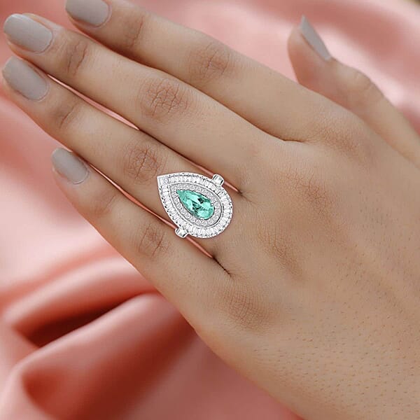Chairman Vault Collection Certified & Appraised Rhapsody 950 Platinum AAAA Paraiba Tourmaline And E-F VS Diamond Ring 13.21 Grams 3.20 Ctw