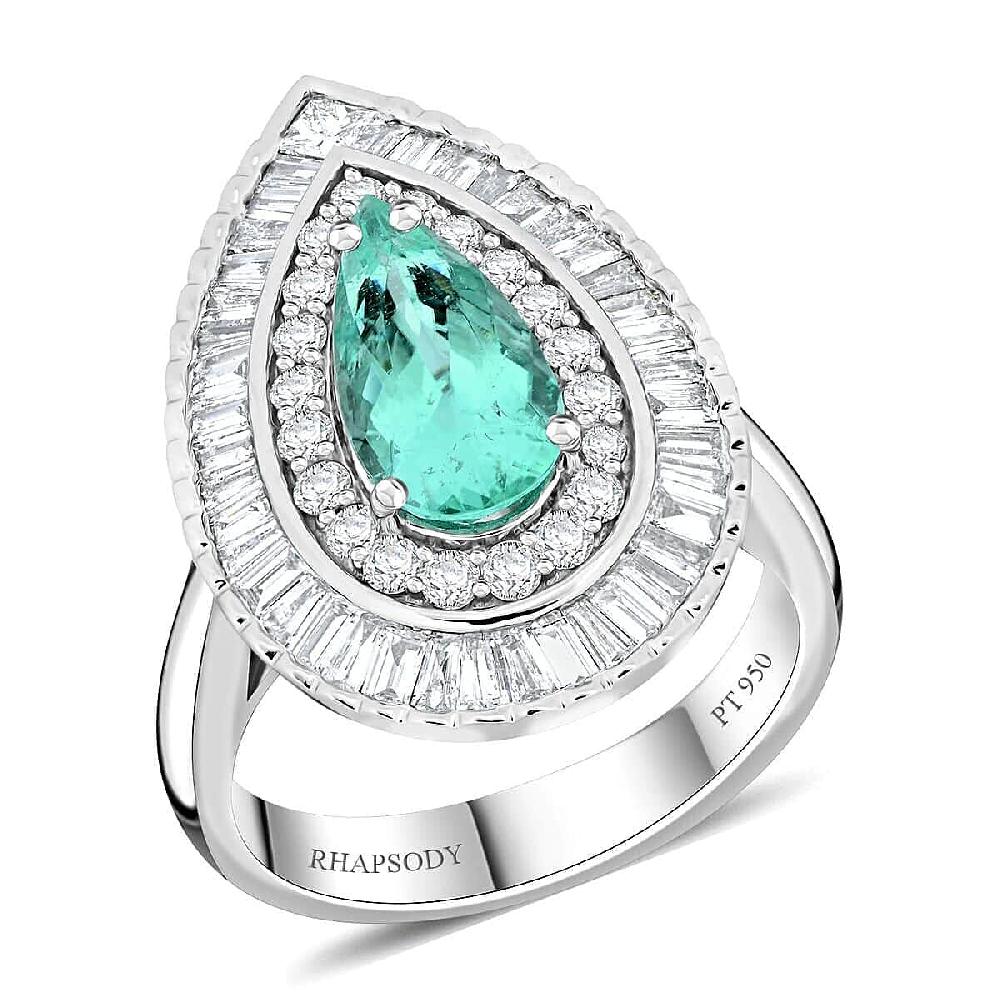 Chairman Vault Collection Certified & Appraised Rhapsody 950 Platinum AAAA Paraiba Tourmaline and E-F VS Diamond Ring 13.21 Grams 3.20 ctw