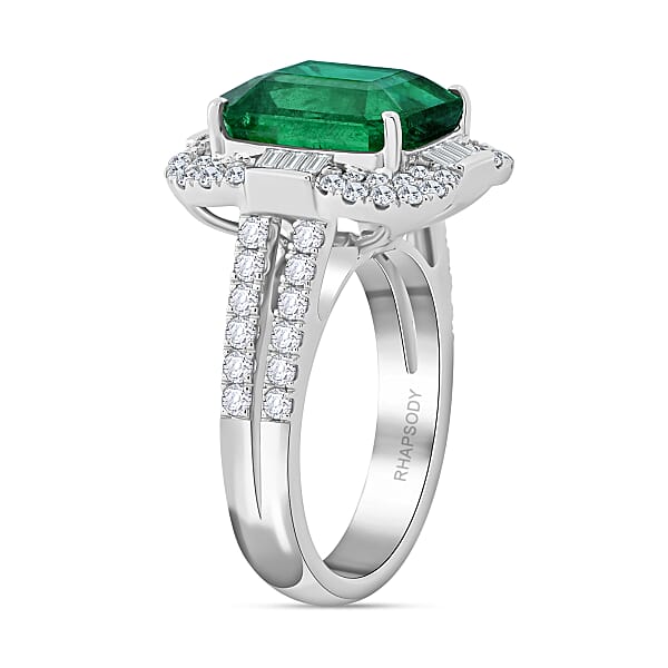 Chairman Vault Collection Certified & Appraised Rhapsody 950 Platinum AAAA Ethiopian Emerald And E-F VS Diamond Ring 11.92 Grams 8.00 Ctw